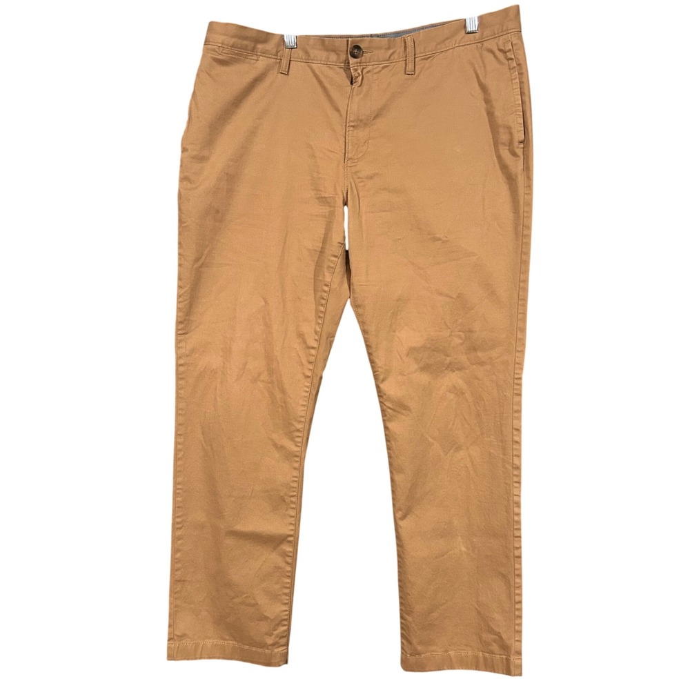 Wallin & Bros Mens Khaki Chino Pants Tan Flat Front Stretch 38W x 30L